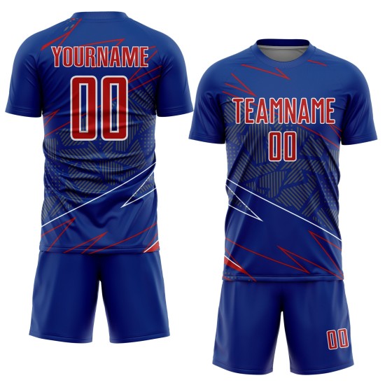 Jersey Custom Soccer Red-White Royal Sports Uniform Lines Sublimation